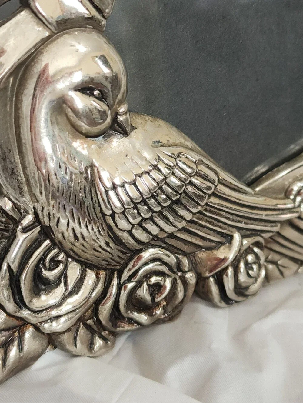 Vtg Internatl Silver Co. - Metal Bird/Rose Picture Frame - insert: 4 1/2 x 6 1/2